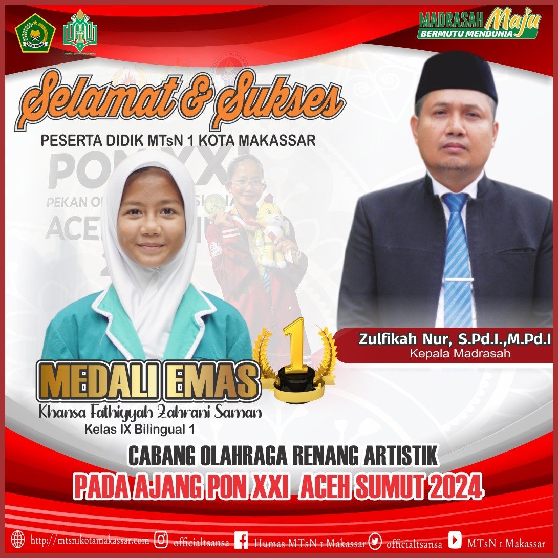 Siswa MTsN 1 Kota Makassar Raih Medali Emas di Ajang PON XXI 2024