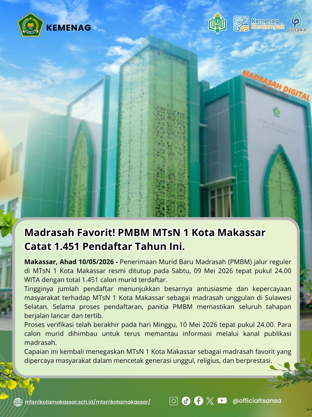 Madrasah Favorit! PMBM MTsN 1 Kota Makassar Catat 1.451 Pendaftar Tahun Ini