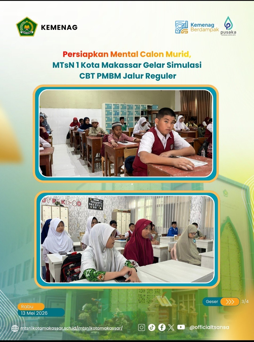 Persiapkan Mental Calon Murid, MTsN 1 Kota Makassar Gelar Simulasi CBT PMBM Jalur Reguler
